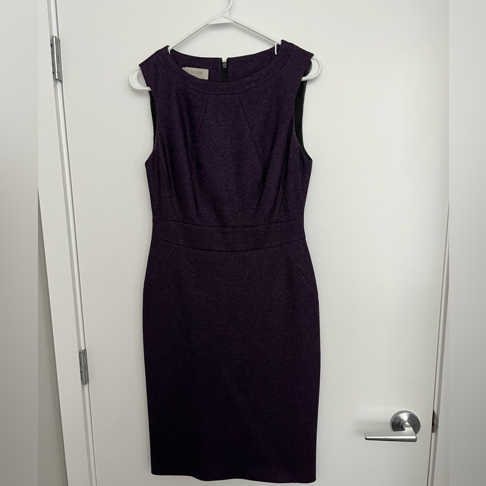 Hobbs London Elegant Purple Sleeveless Dress, Wool-Blend, US size 6